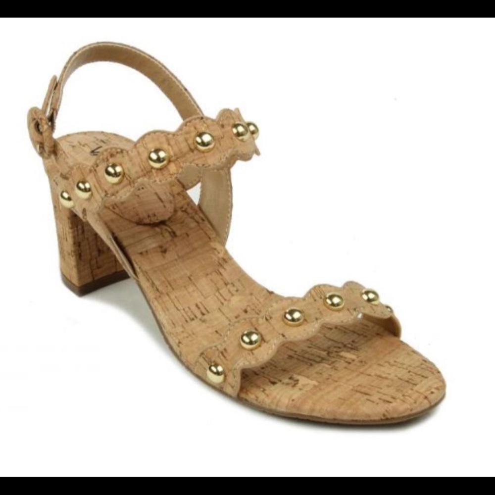Cork strap sandal with gold studs